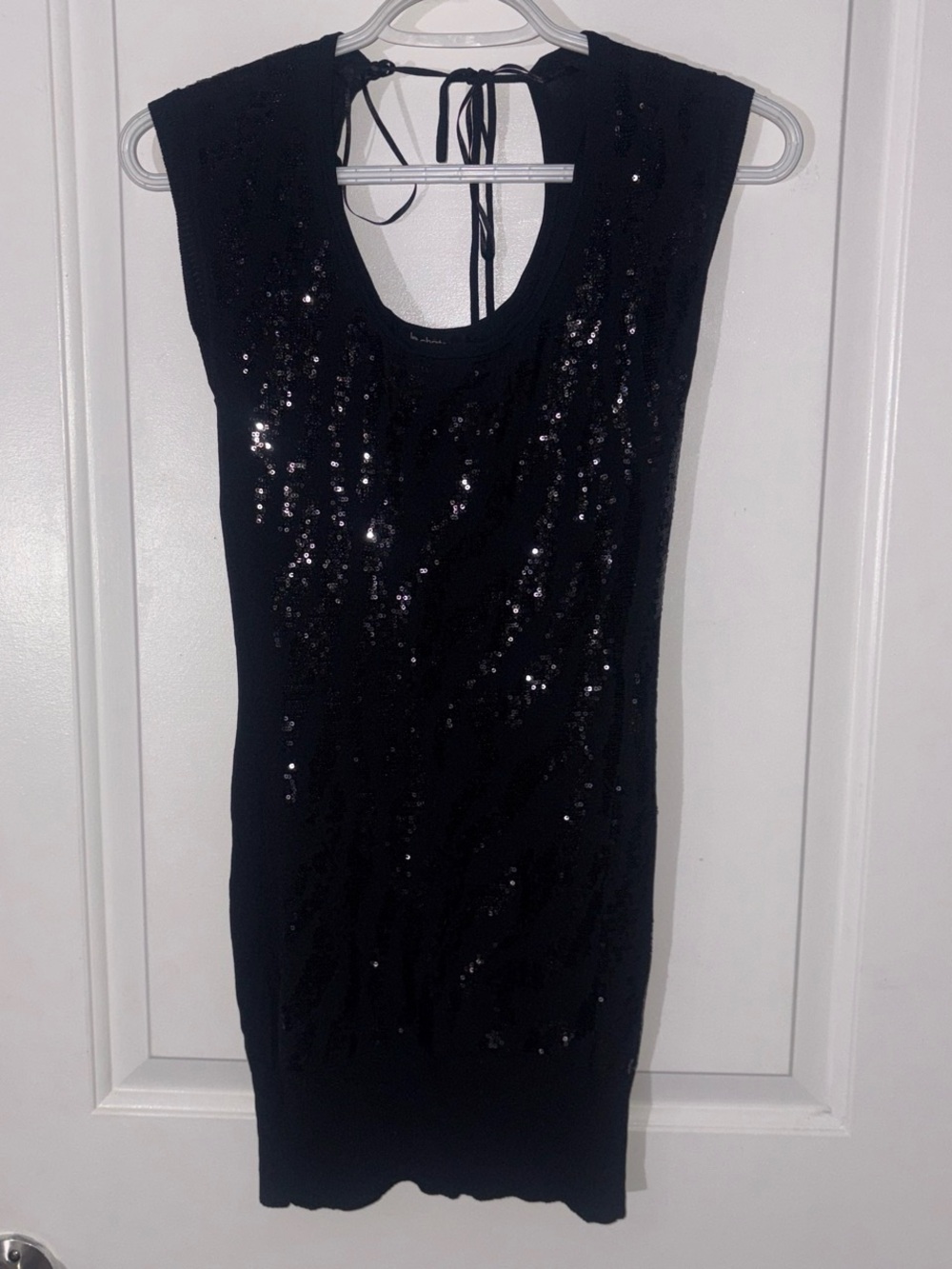 le chateau Black Sequin Tie-Back Mini Dress